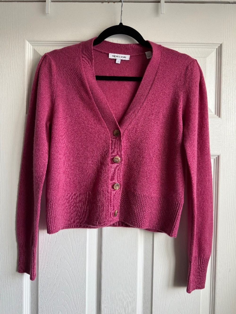 Veronica Beard 100% Cashmere V-Neck Cropped Cardigan Raspberry Size S